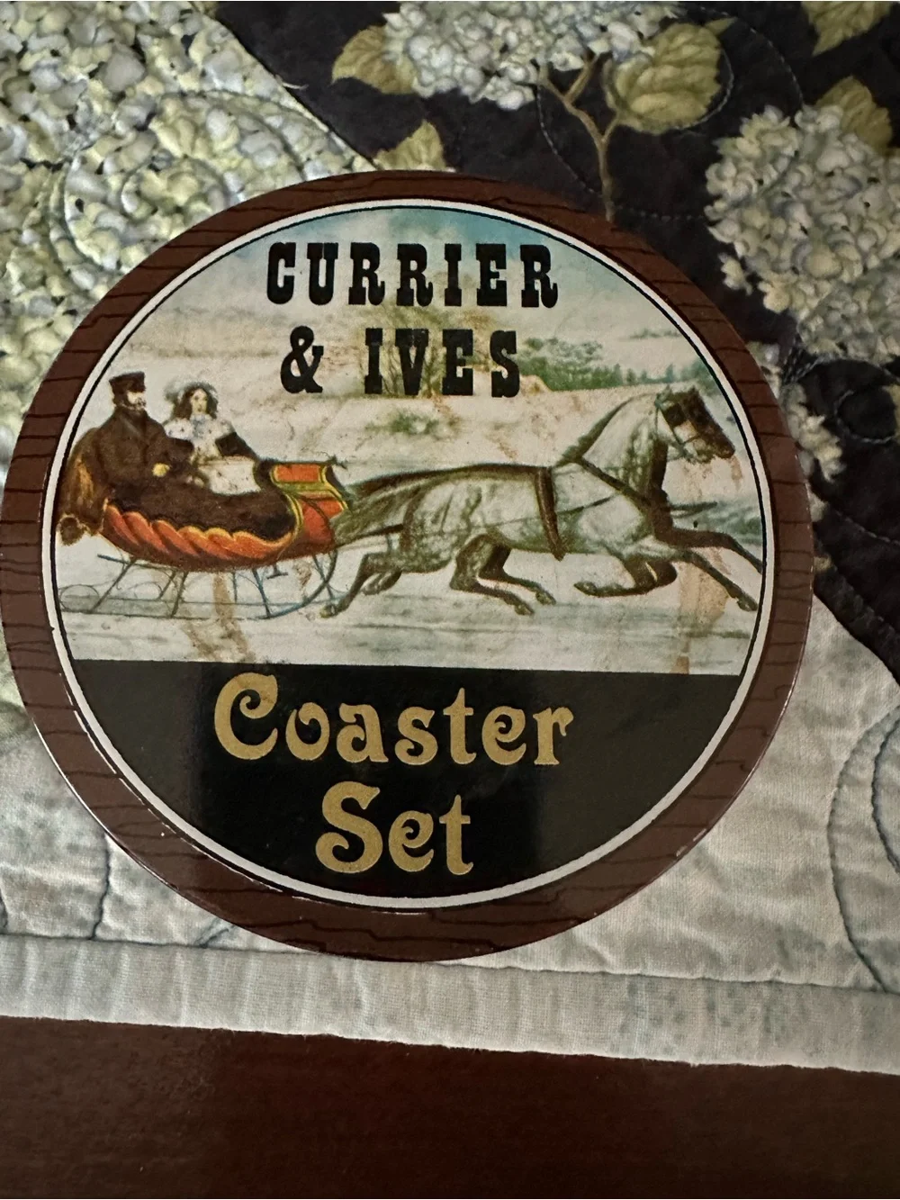 Currier & Ives Coaster Set - Vintage Style Brown/Black